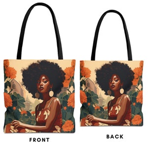 Afro Garden Girl Tote Bag | Melanin Magic Tote Bag |Black Woman Tote Bag- STEM Gift-African American - Afro Woman Gifts