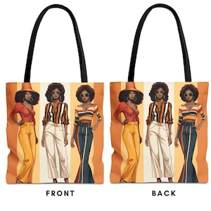 Retro Black Women Tote Bag |1970s Chic, Melanic Magic, Afro Woman | African American Gift, black girl tote bag