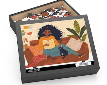 Schwarze Mädchen lesen Puzzle, afroamerikanische Kunst
