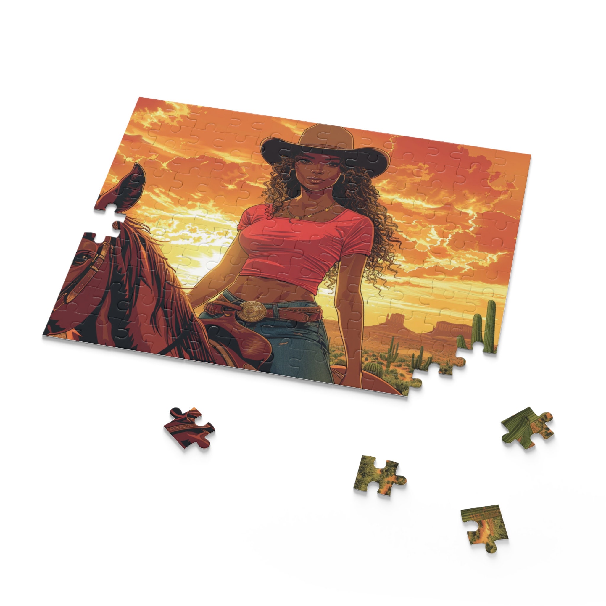 Black Rodeo Cowgirl Jigsaw Puzzle, Western Art Gift - Etsy