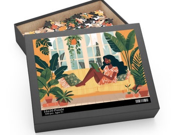 Schwarzes Mädchen, das Jigsaw Puzzle, afroamerikanische Geschenke, afroamerikanische Puzzles liest