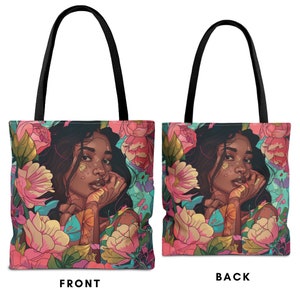 Black Girl Floral Tote Bag | Melanin Magic Tote Bag |Black History-Black Girl Tote Bag- STEM Gift-African American - Afro Woman Gifts