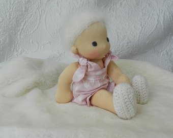 Mila, 11-inch Waldorf-style natural fiber artist doll, blond baby girl, ideal gift for a young child, birth