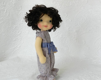 Louise, 15-in OOAK Waldorf inspired doll, posable handmade art doll, brown hair, gift for young and grownups