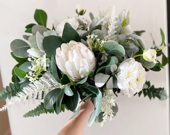 Wedding Bouquet, Bridal bouquet, White wedding Bouquet, Bridesmaid Bouquet, White green Bridal bouquet