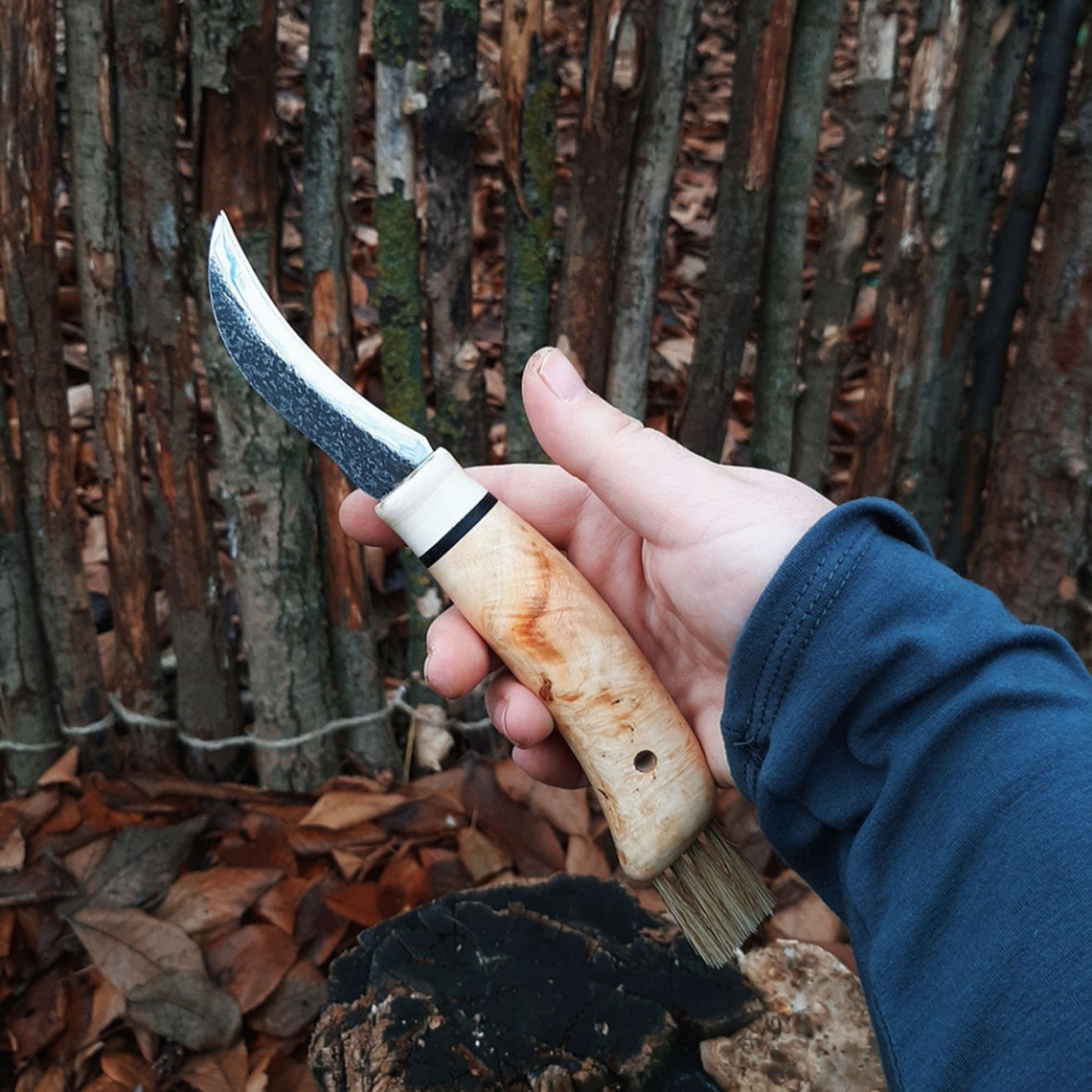 Mushroom Hunting Knife With Brush Carbon Steel Knive Small Etsy