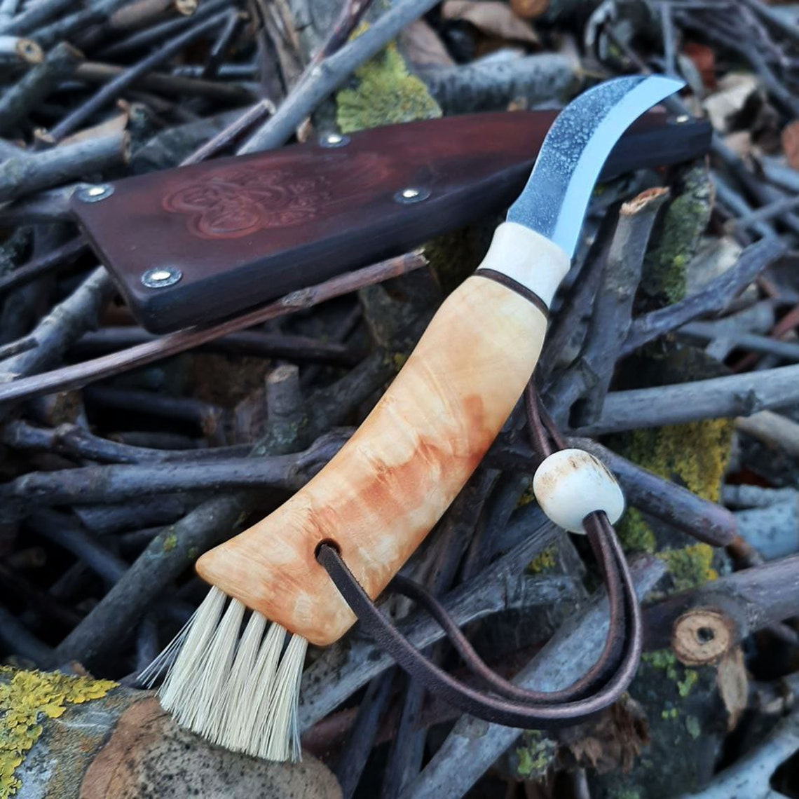 Mushroom Hunting Knife With Brush Carbon Steel Knive Small Etsy