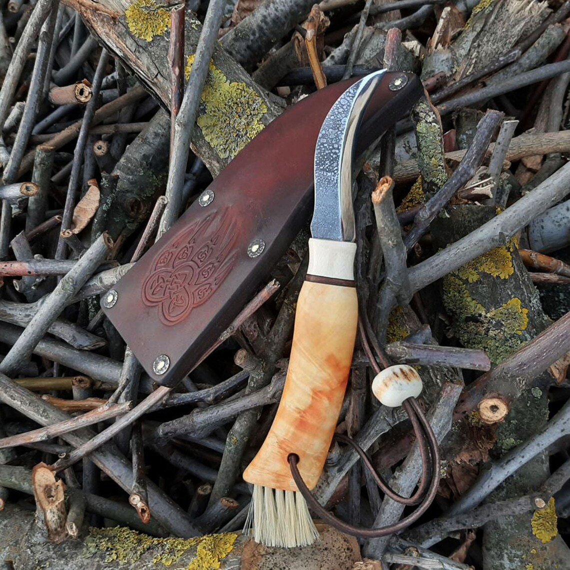 Mushroom Hunting Knife With Brush Carbon Steel Knive Small Etsy
