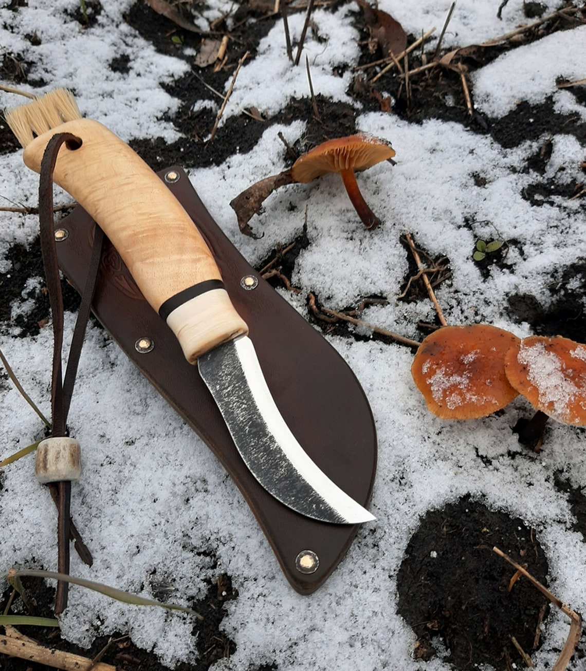 Mushroom hunting knife with brush Carbon steel knive Small Etsy