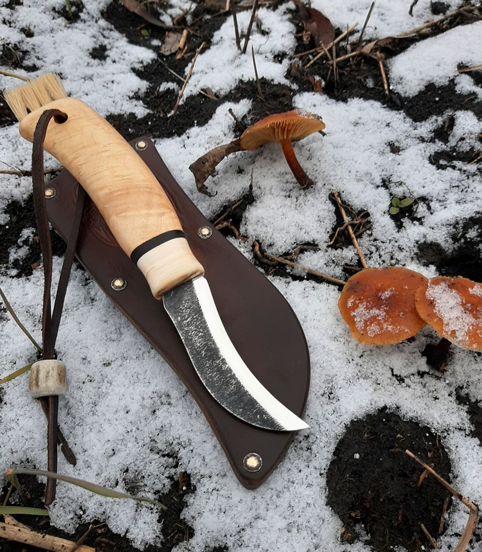 Mushroom hunting knife with brush Carbon steel knive Small Etsy