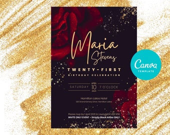 picture Red Black And Gold Birthday Invitations black and red invite etsy