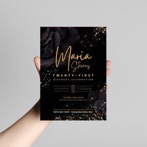 21st Black Gold Birthday Invitation | INSTANT DOWNLOAD | Milestone | twenty-first birthday invite | Sleek Minimal | Canva Template | #025