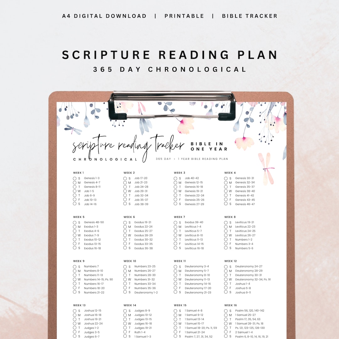 Weekly Scriptre Chronological Bible Reading Plan - Scripture Tracker Florals | 52 Week ...