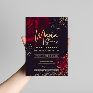 21st Red Black and Gold Birthday Invitation | Silver | INSTANT DOWNLOAD | Milestone | twenty-first birthday invite | Canva Template | #025