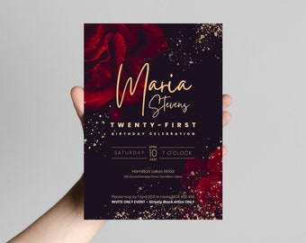 21esimo invito di compleanno rosso nero e oro / Argento / DOWNLOAD IMMEDIATO / Pietra miliare / invito al ventunesimo compleanno / Modello Canva / #025