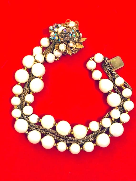 DeMario Bracelet Vintage Faux Pearl Crystal Rhines