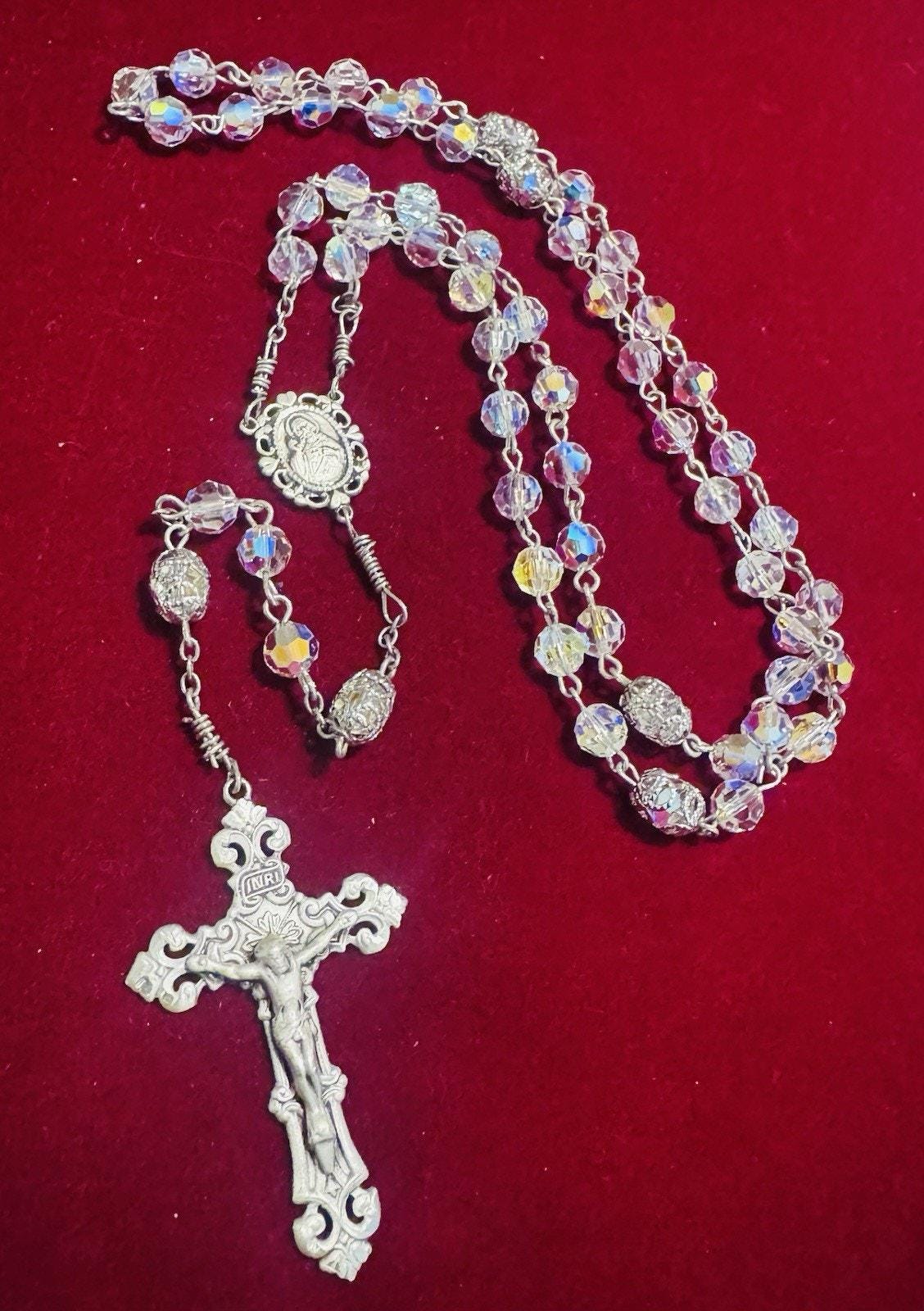 Chapel Sterling Silver Mkd Crystal Aurora Borealis Beads Catholic