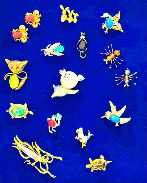 Vintage JELLY BELLY Animal Figural Pin Brooch Lot… - image 1