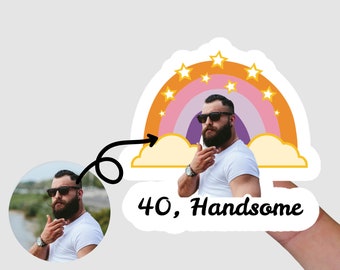 Face Stickers - photo stickers, rainbow background, handsome birthday boy, water resistant, custom funny hilarious party vinyl sticker