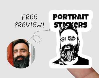 Face Stickers, Portrait Stickers | Turn your photo into cartoon portrait, custom contour cut stickers, water resistant, personalized decal