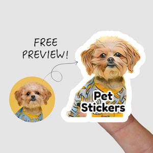 Pet Portrait Stickers | Custom contour cut stickers, water resistant, personalize stickers, pet drawing sticker, painting style illustration