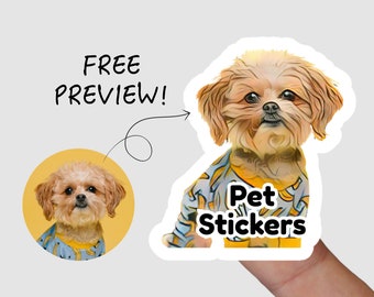 Pet Portrait Stickers | Custom contour cut stickers, water resistant, personalize stickers, pet drawing sticker, painting style illustration