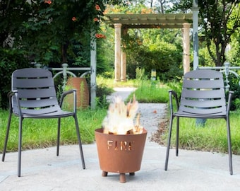 Corten Steel Fire Pit Bucket with Laser Cut, 16 inch Diameter