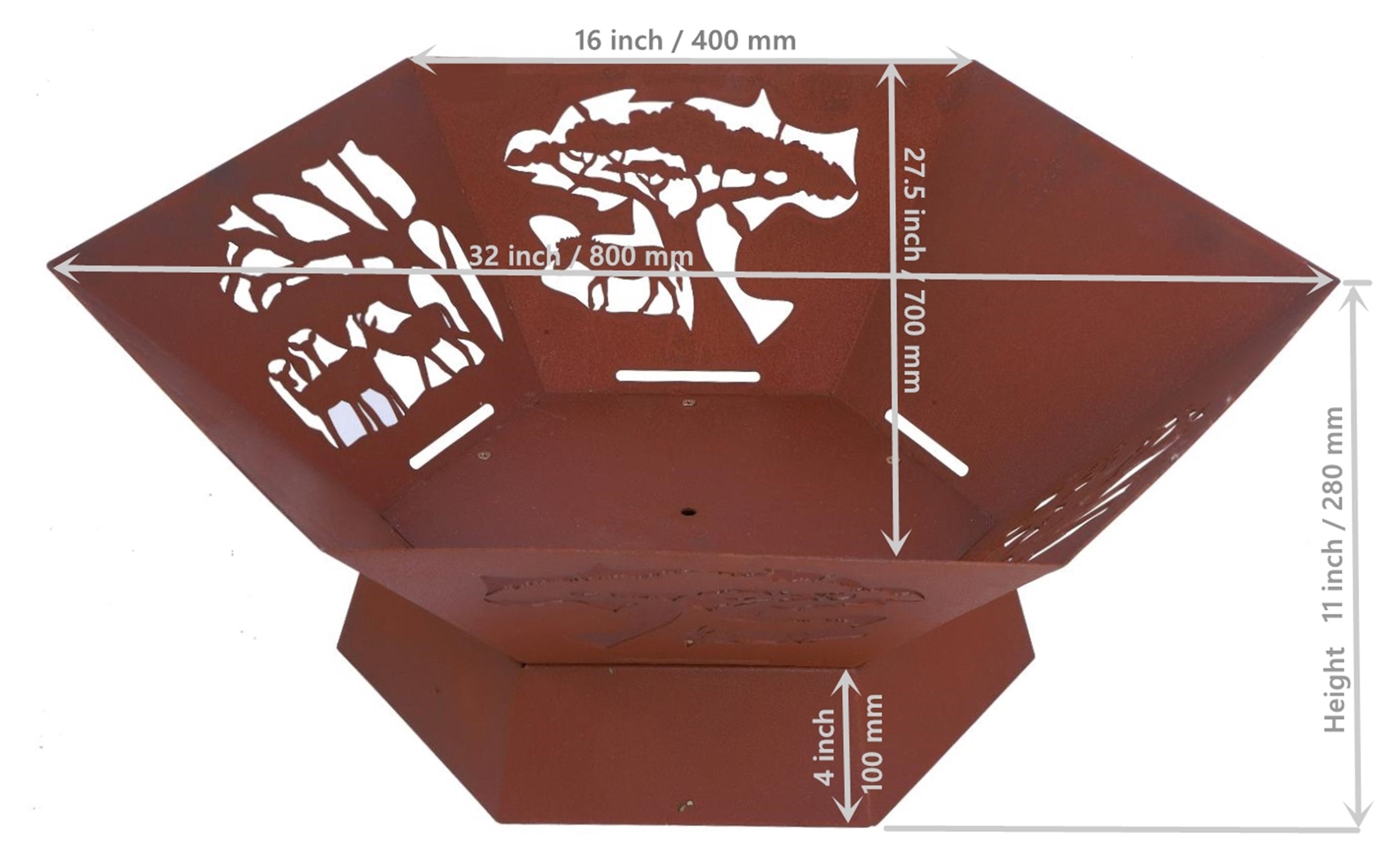 Corten Steel Fire Pit With Laser Cut Wildlife Images, 32inch Etsy