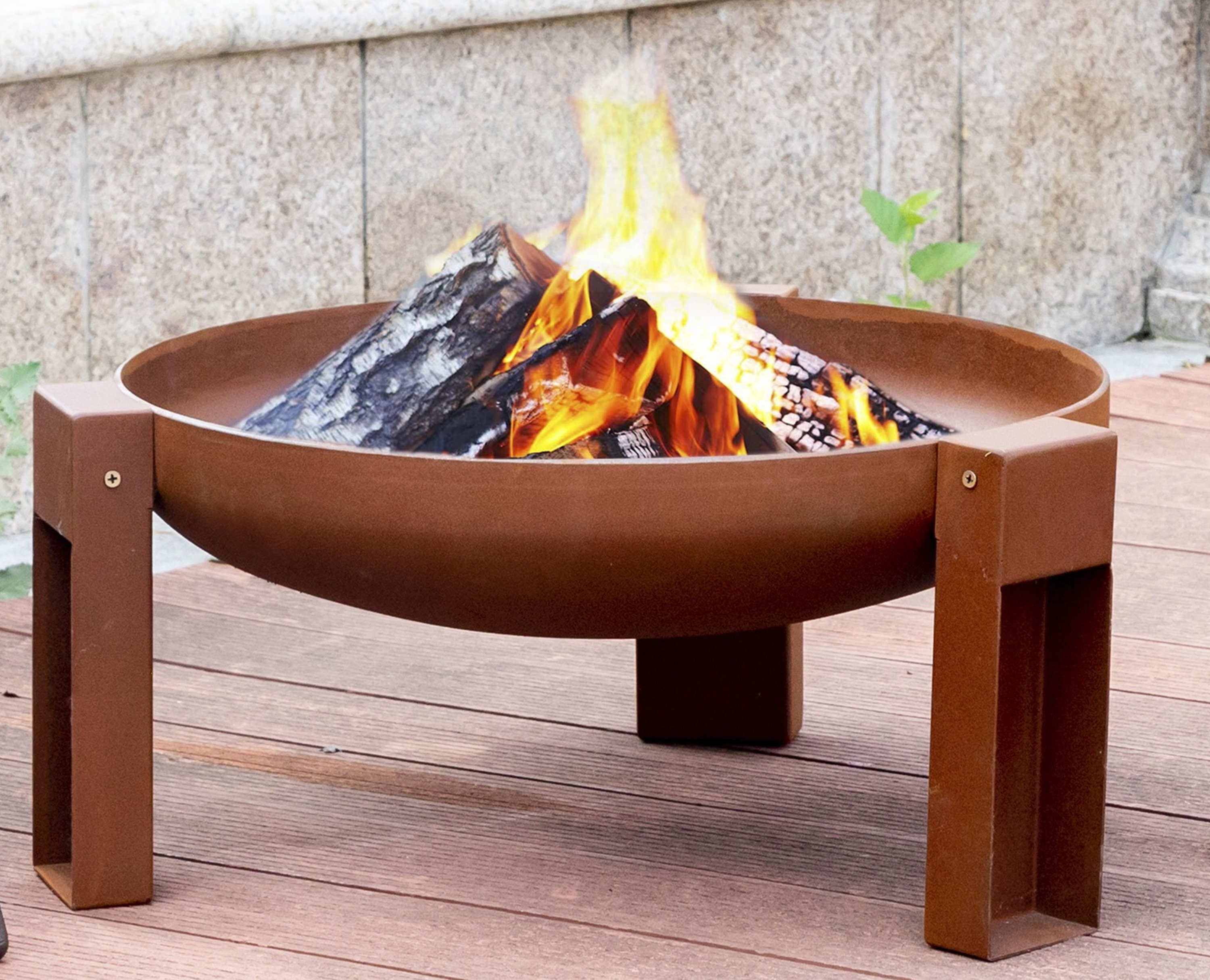 Corten Steel Round Fire Pit 24inch Diameter Outdoor Bonfire Fire Place