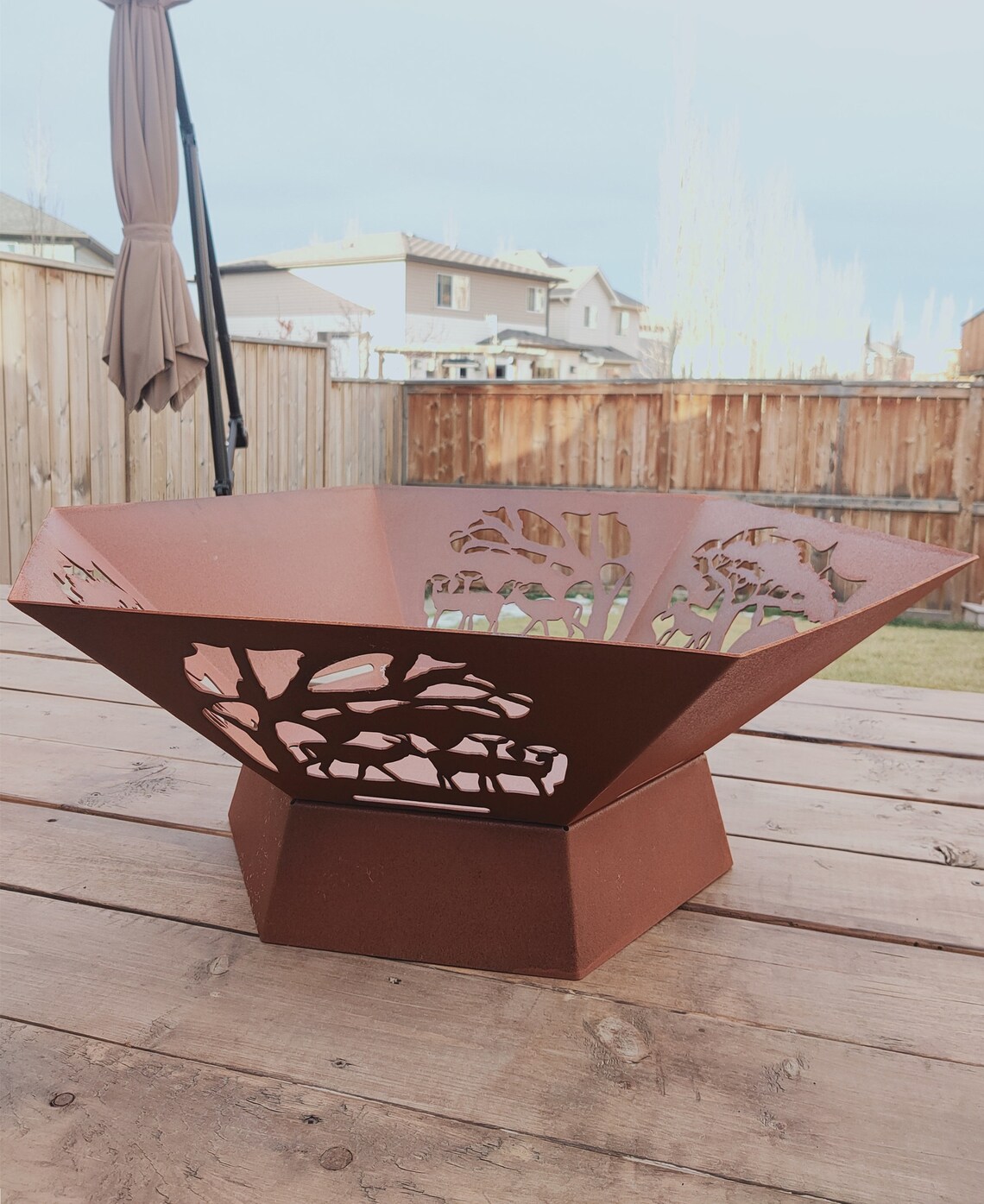 Corten Steel Fire Pit With Laser Cut Wildlife Images, 32inch Etsy