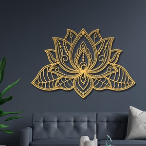 Mandala Lotus Metal Wall Art, Gold Lotus Wall Art, Mandala Wall Art, Above Bed Decor, Bedroom Wall Art, Living Room Wall Art, Home Decor