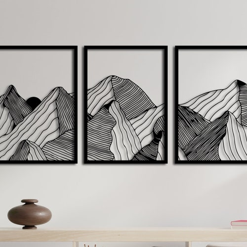Set of 3 Mountain Metal Wall Art Metal Wall Art Large Etsy