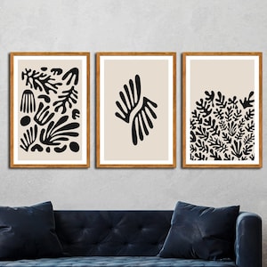 Set of 3 Abstract Matisse Art ,Black White Framed Canvas Wall Print, Framed Wall Art,Gallery Wall Print, Living Room Wall Art