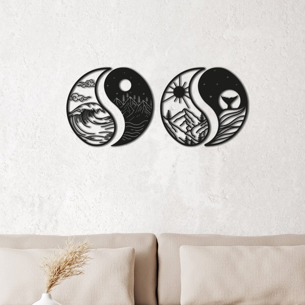 4 Elements Metal Wall Decor, Yin Yang Wall Decor, Metal Wall Decor, 4 Pieces Metal Wall Art, Living Room Wall Decor, Earth Air Fire Water