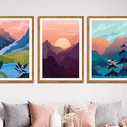 Abstract Landscape Art Framed Wall Art Living Room Decor Etsy