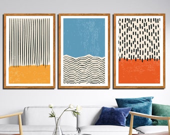Set of 3 Abstract Geometric Print,Color Block Framed Canvas Wall Print, Framed Wall Art,Gallery Wall Print, Living Room Wall Art, Bestseller