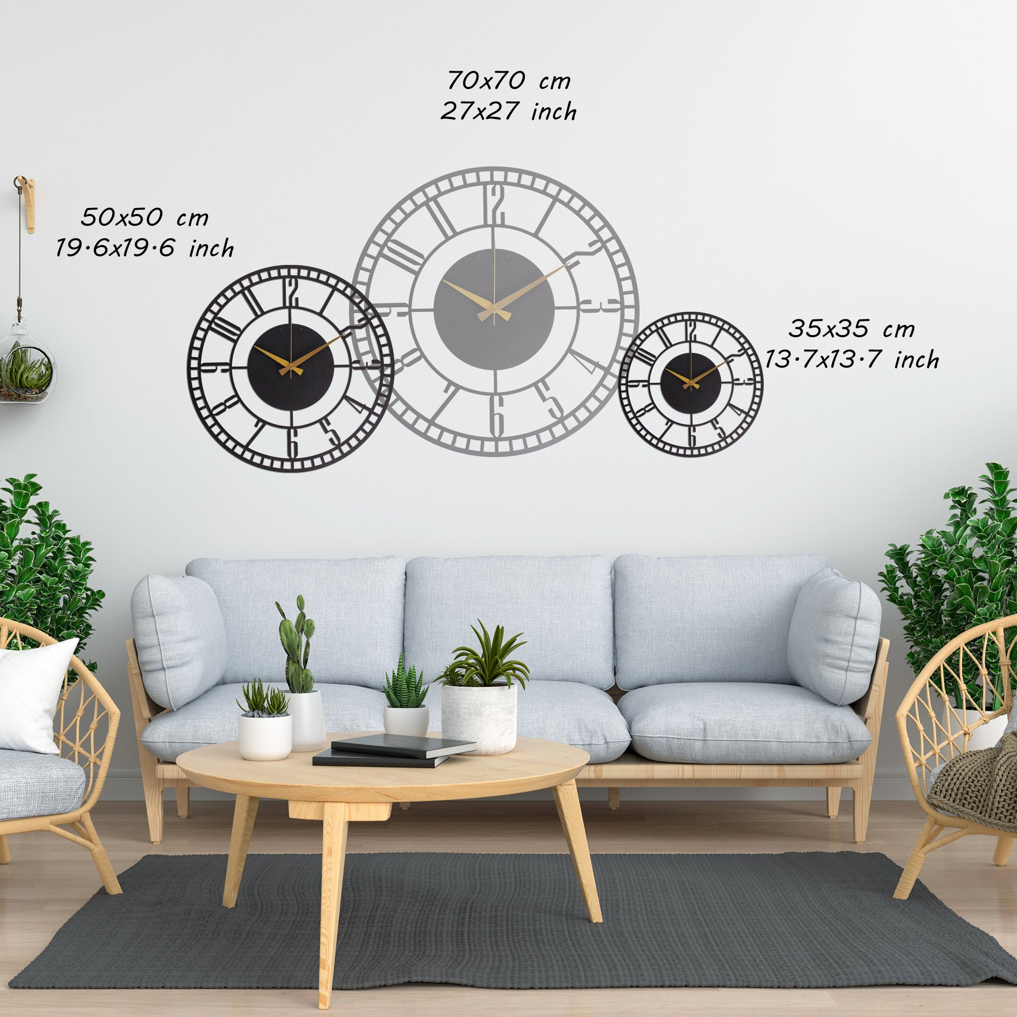 Black Latin Large Metal Wall Clock Unique Wall Clock Clocks Etsy