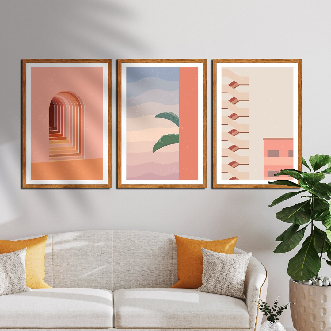 Set of 3 Abstract Boho Wall Art, Framed Canvas Wall Print, Framed Wall ...