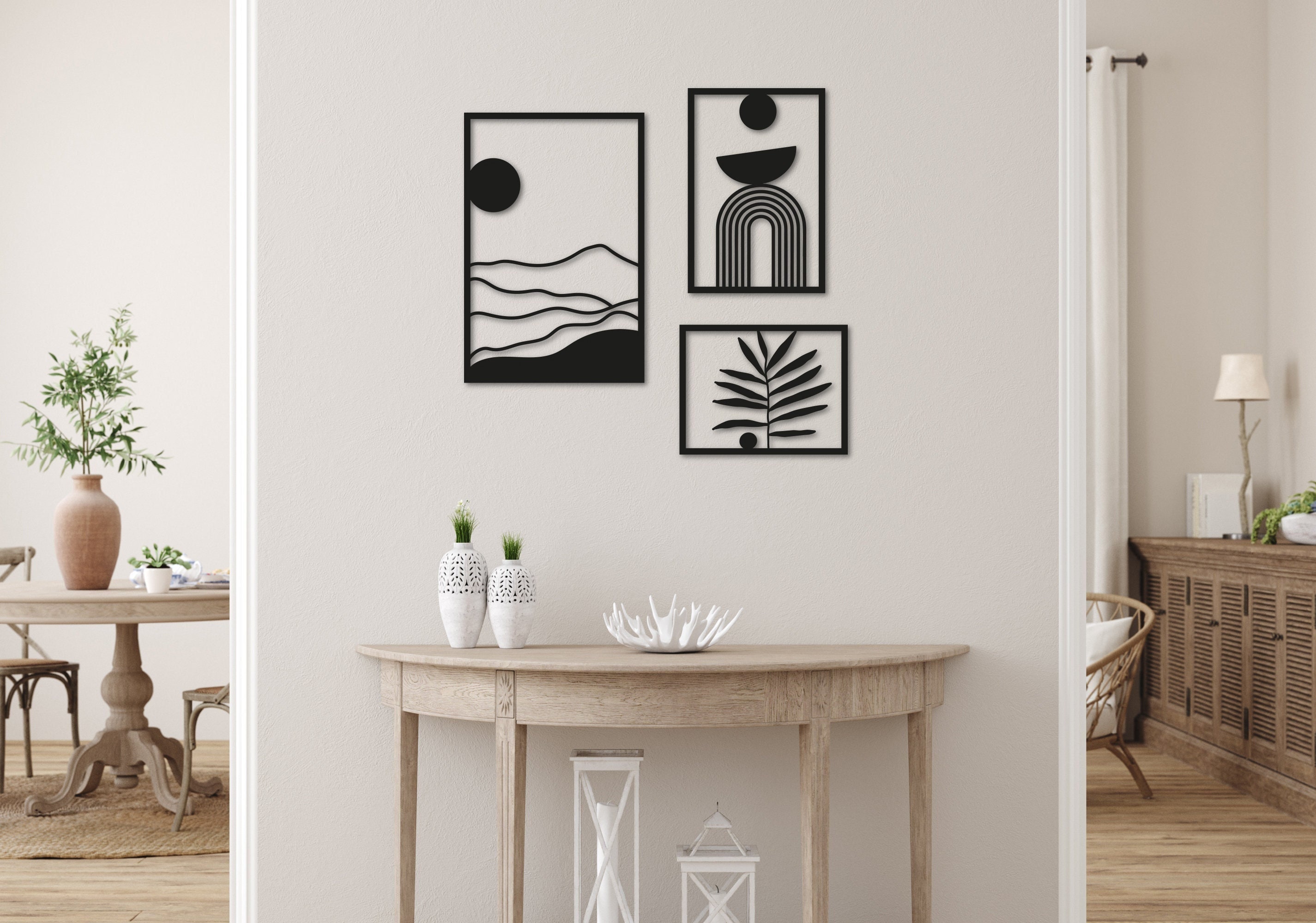 3 Panel Boho Mid Century Metal Wall Art Abstract Metal Wall Etsy