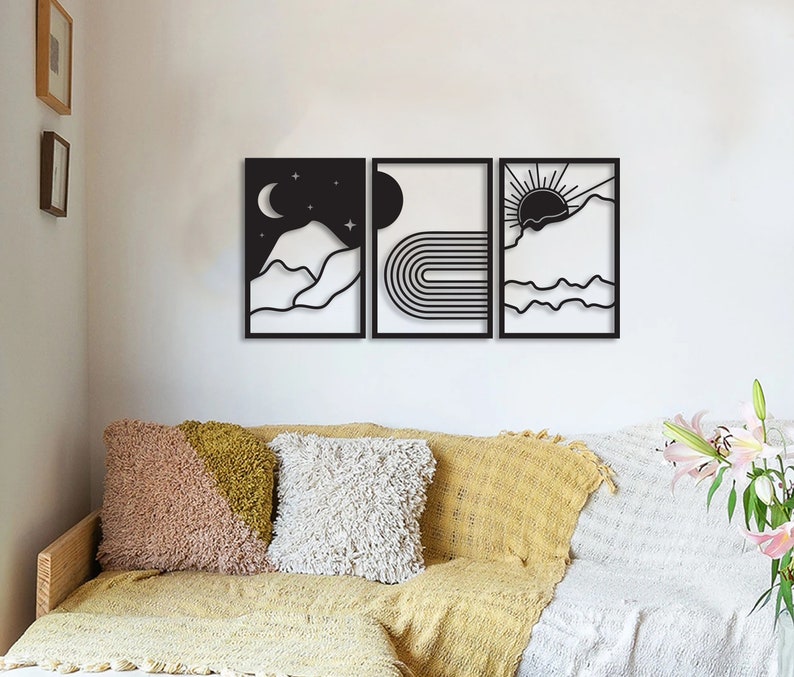 Set of 3 Mid Century Metal Wall Art Metal Wall Decor Living Etsy