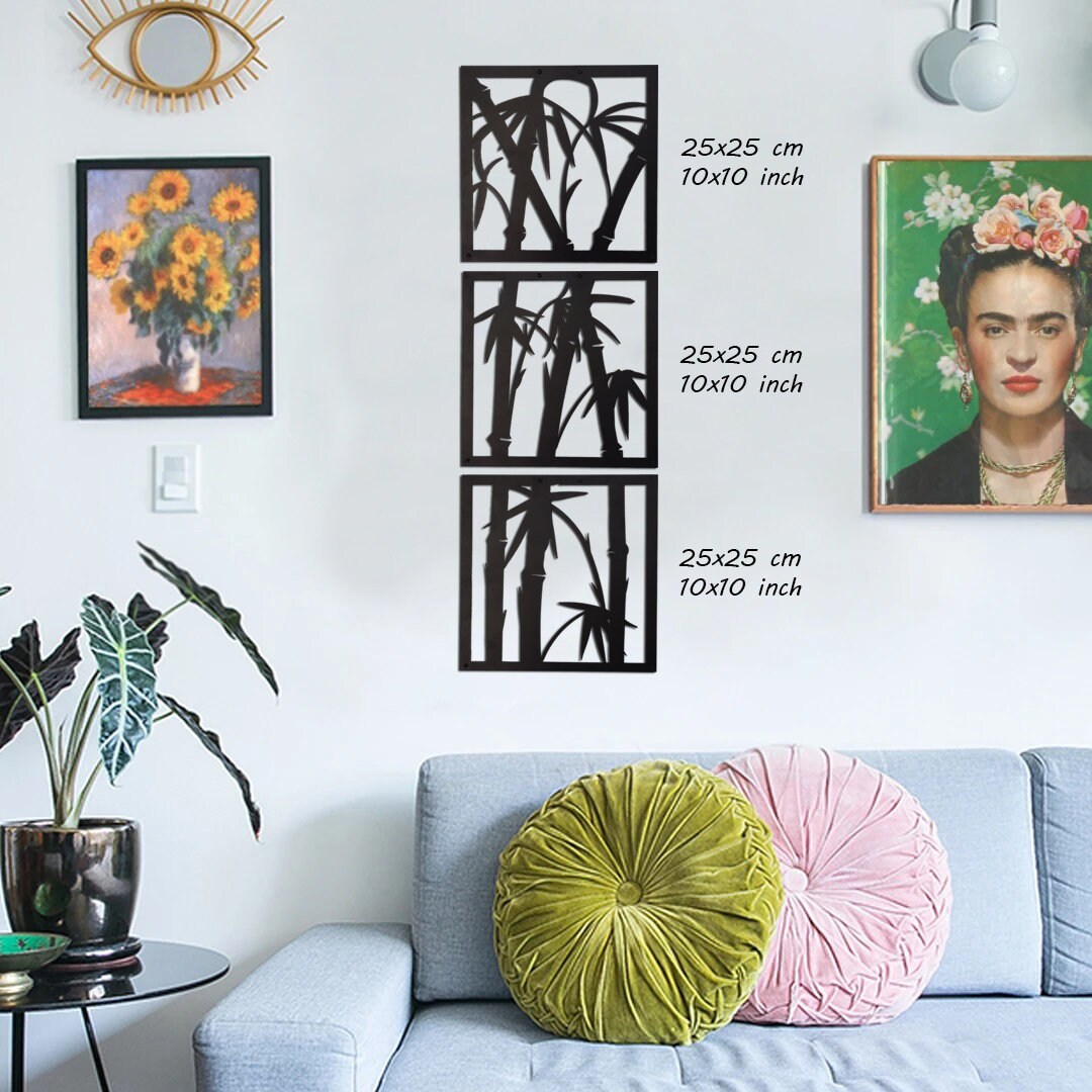 3 Panel Metal Wall Art Vertical Wall Decor Bamboo Metal Art Etsy