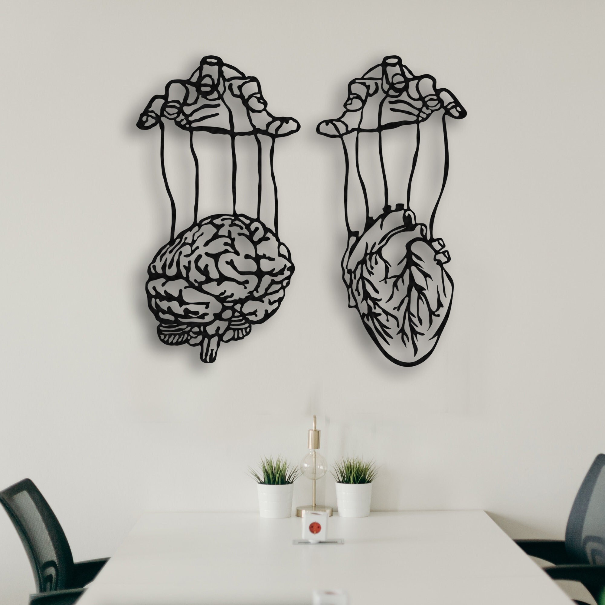 Heart and Brain Metal Wall Decor Set of 2 Metal Wall Art Etsy