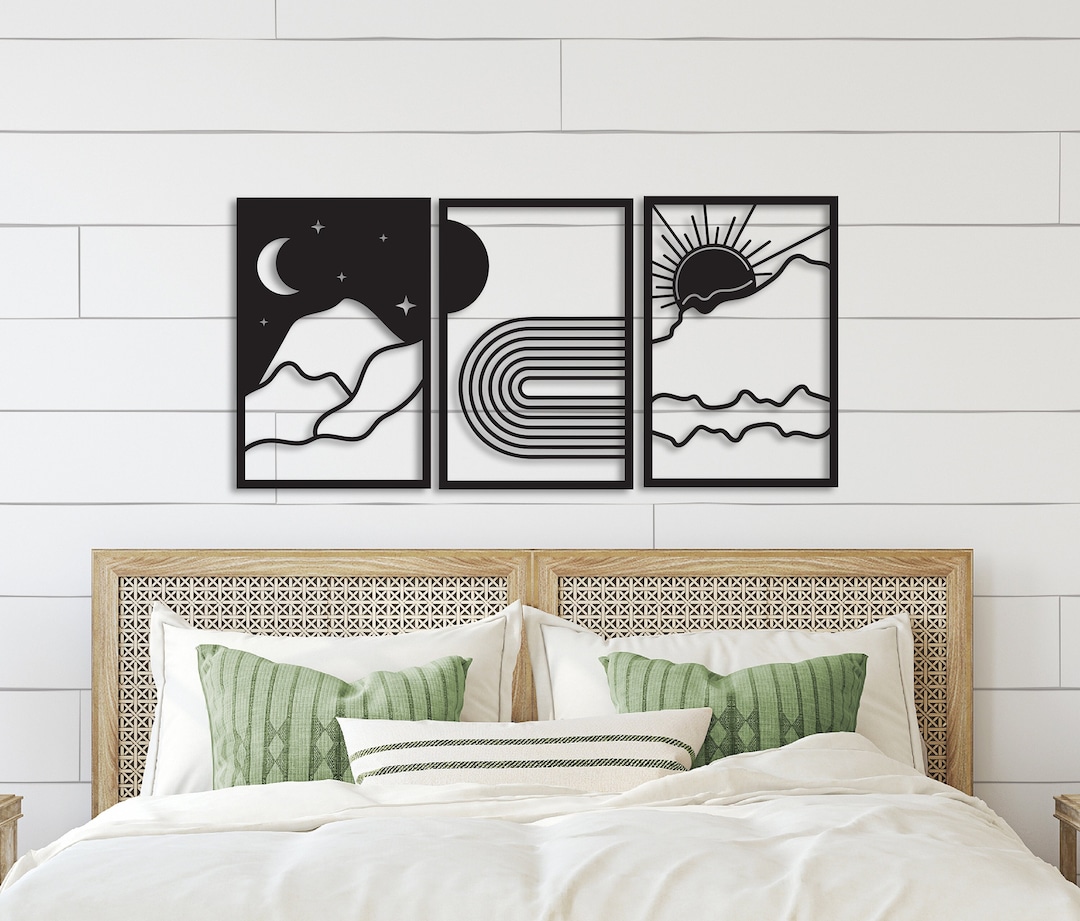 Set of 3 Mid Century Metal Wall Art, Metal Wall Decor, Living Room Wall