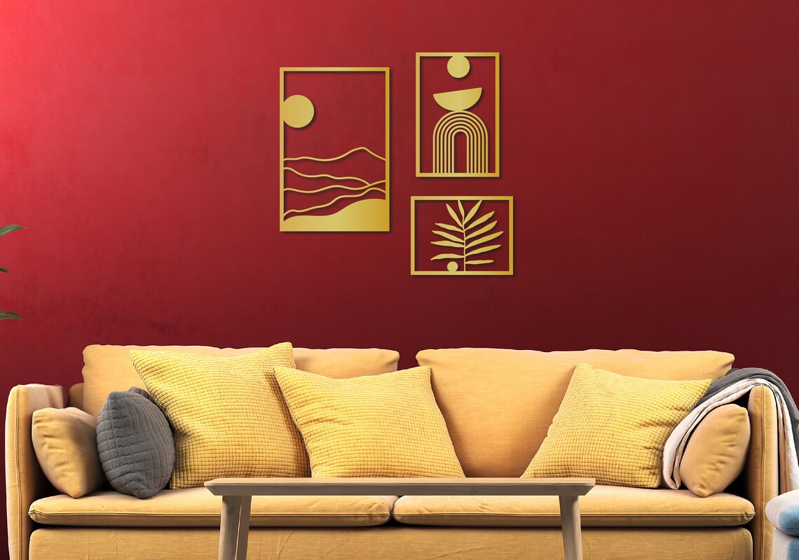 3 Panel Boho Mid Century Metal Wall Art Abstract Metal Wall Etsy