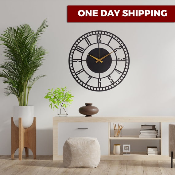 Black Latin Large Metal Wall Clock Unique Wall Clock Clocks Etsy