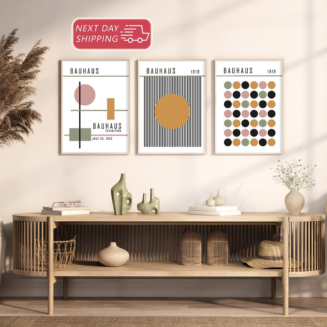 3 Piece Framed Canvas Wall Art Bauhaus Abstract Wall Art - Etsy