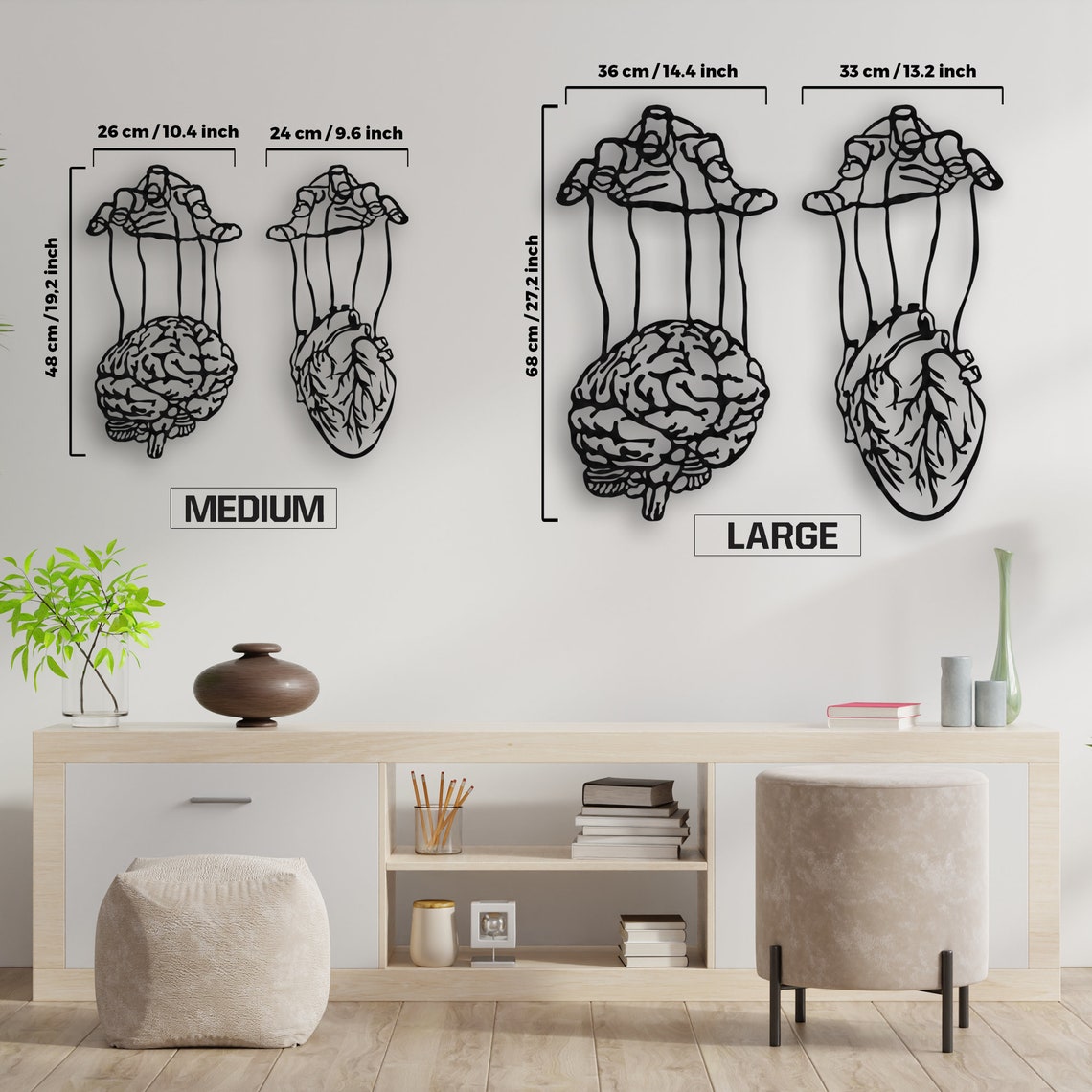 Heart and Brain Metal Wall Decor Set of 2 Metal Wall Art Etsy