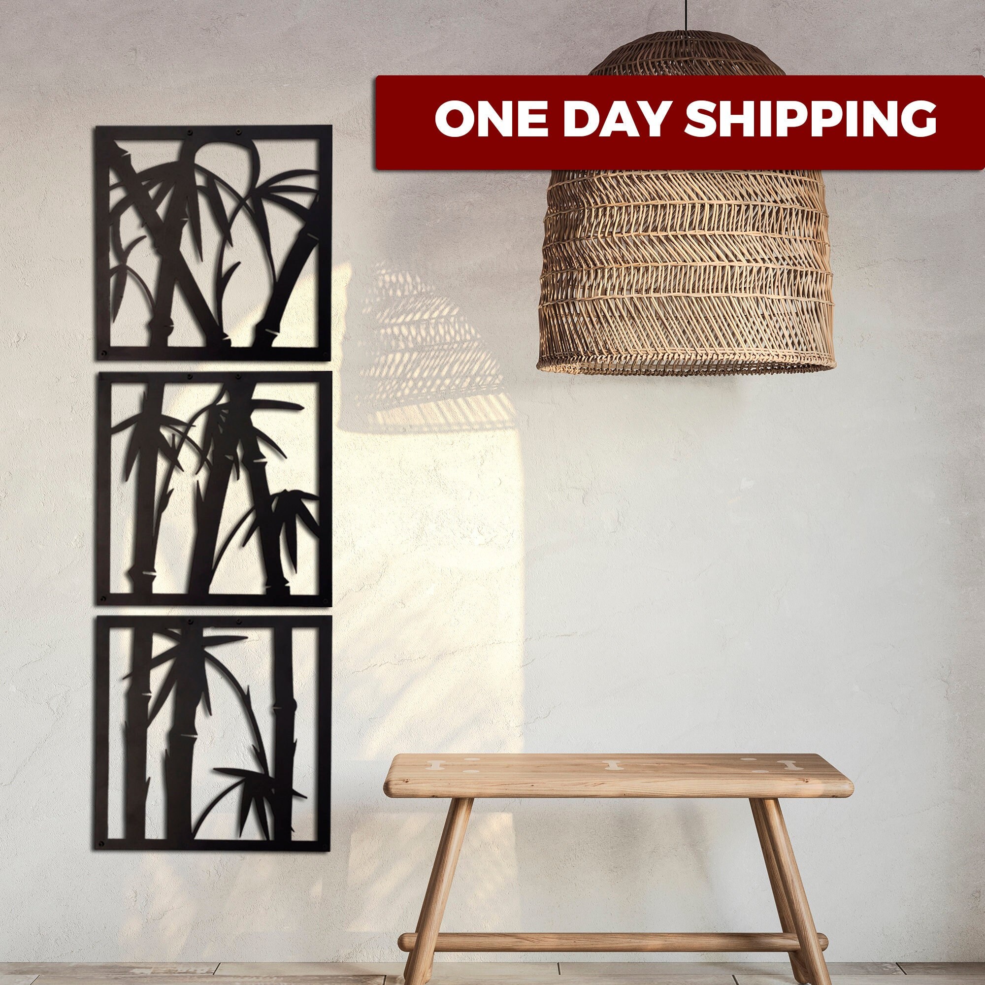3 Panel Metal Wall Art Vertical Wall Decor Bamboo Metal Art Etsy