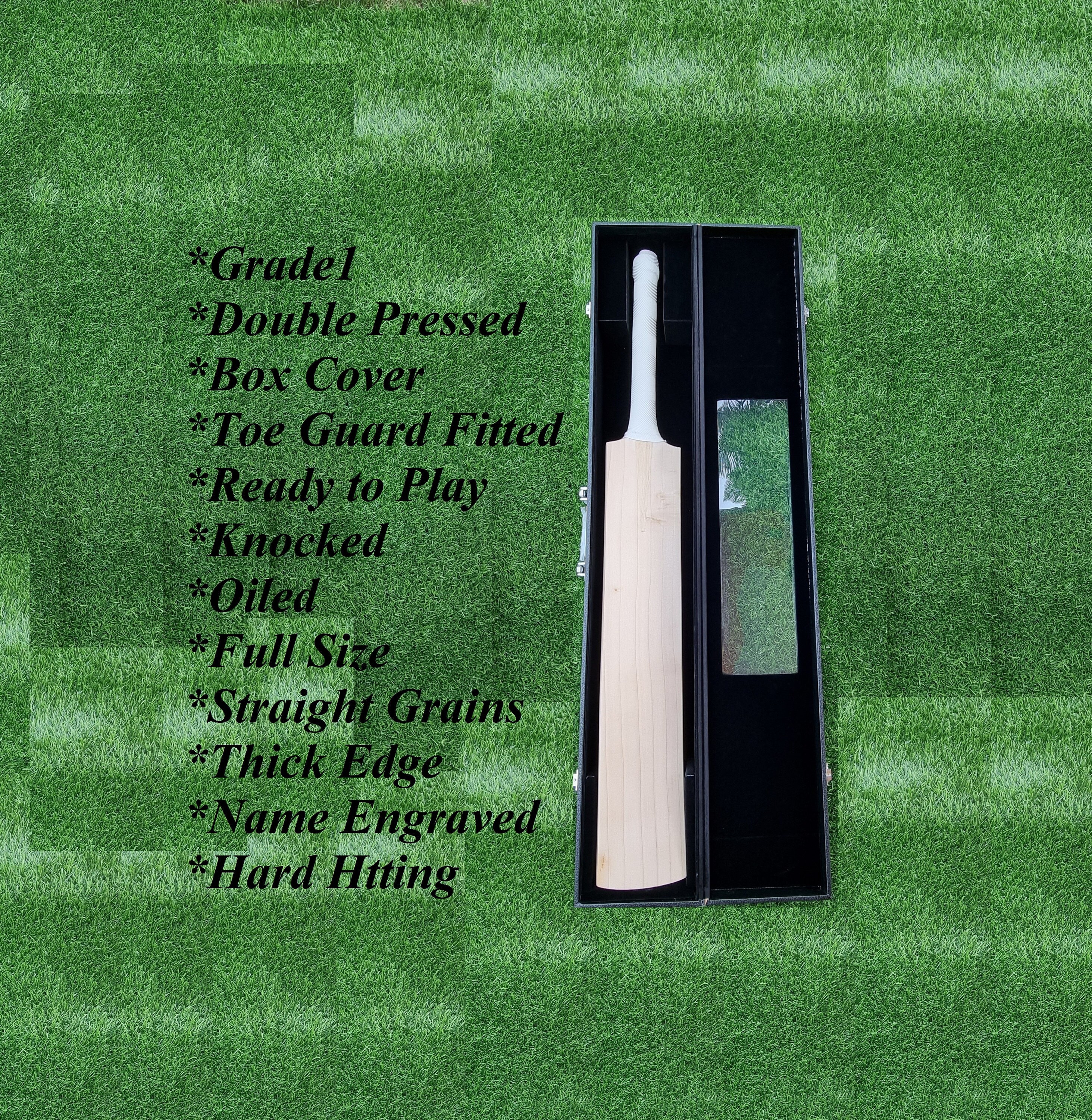 Batte De Cricket En Saule Anglais - Bord Large 42 Mm - Taille Complète Prête à Jouer