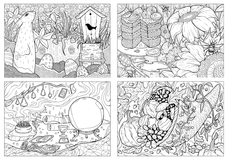 Hexe Haus Set von 29 Erwachsenen Malvorlagen Malbuchseiten